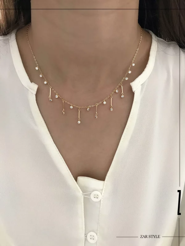 گردنبند شرابه‌ای میله‌ای و نگینی