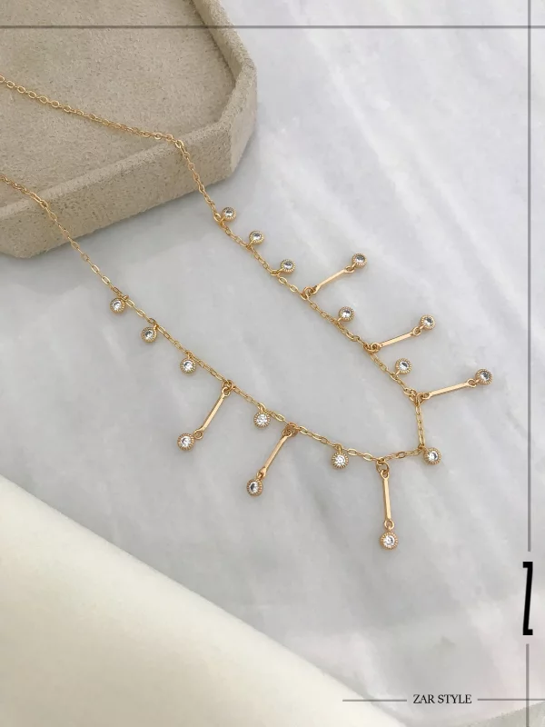 گردنبند شرابه‌ای میله‌ای و نگینی