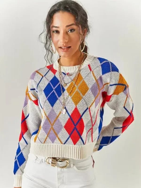 پلیور رنگی طرح لوزی