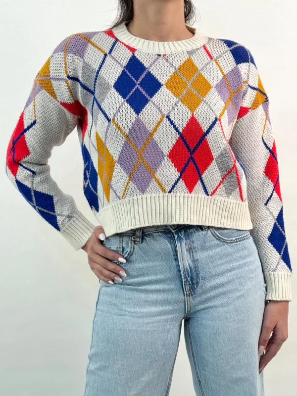 پلیور رنگی طرح لوزی