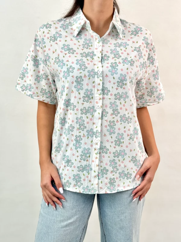 شومیز طرح گل آبی