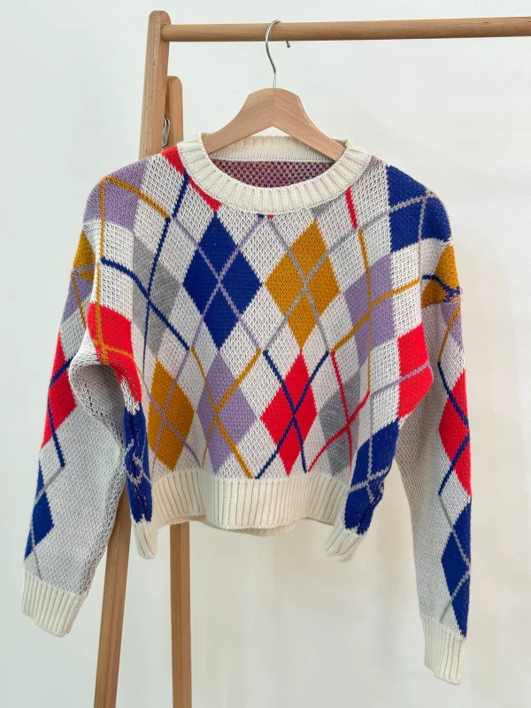 پلیور رنگی طرح لوزی