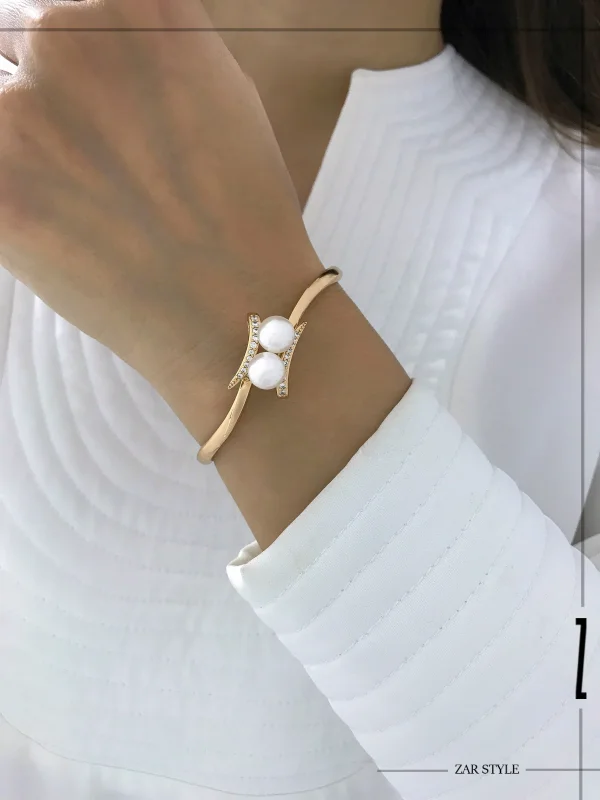 دستبند زیگزاگی دو مروارید