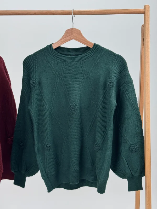 بافت آستین پفی گل‌دار