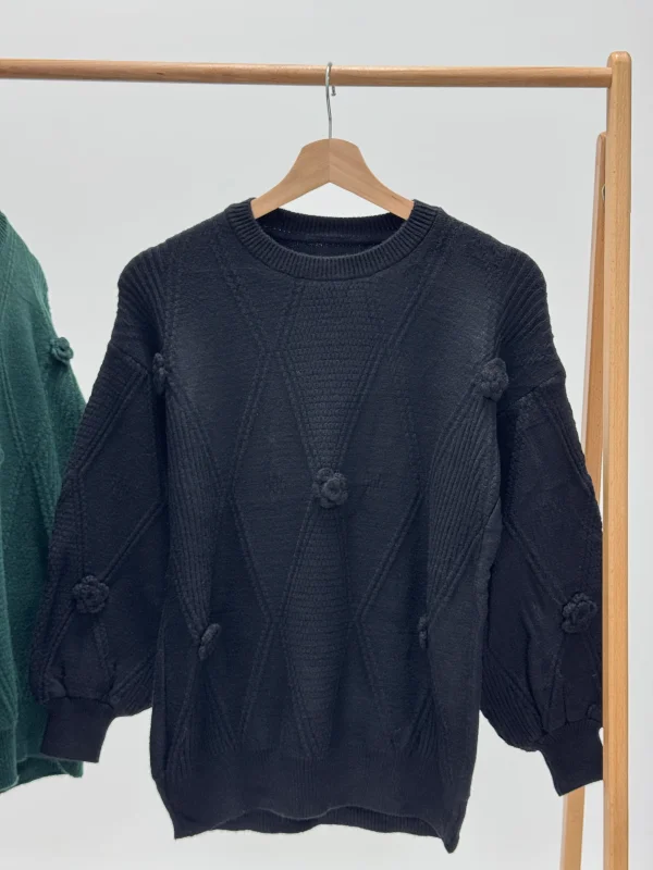 بافت آستین پفی گل‌دار