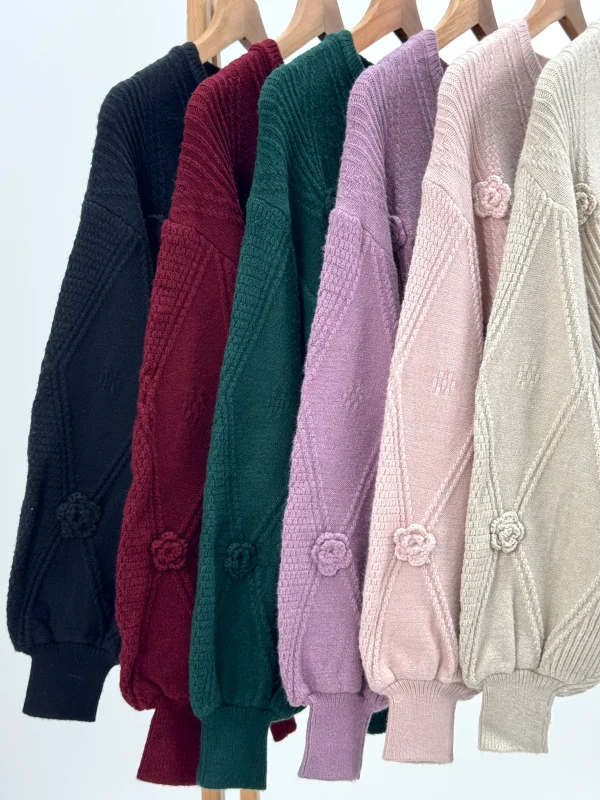 بافت آستین پفی گل‌دار