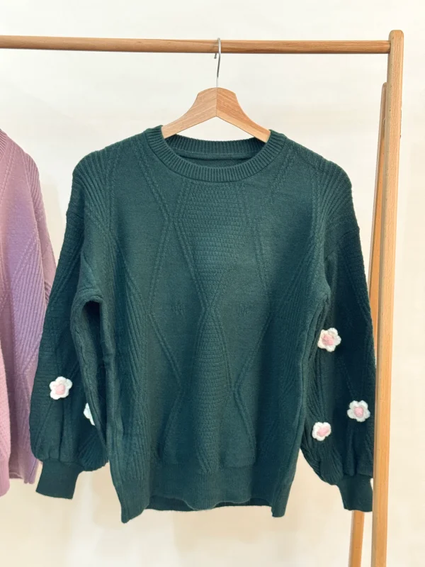 بافت آستین پفی گل‌ سفید