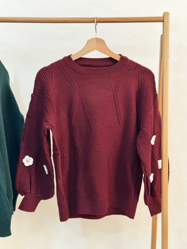 بافت آستین پفی گل‌ سفید