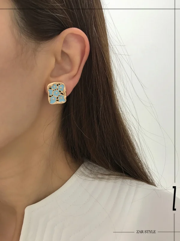 گوشواره میناکاری گل‌دار مستطیلی