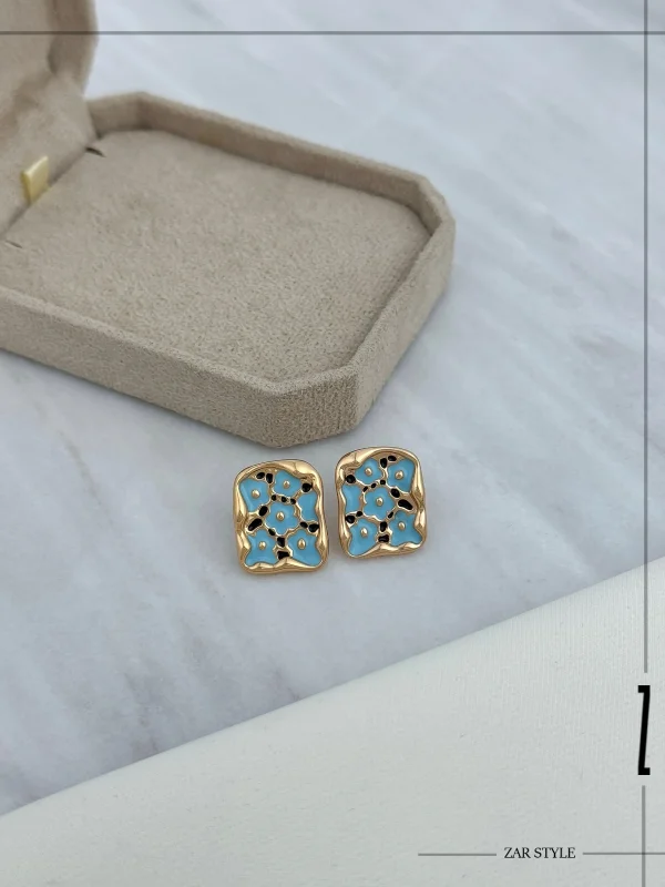 گوشواره میناکاری گل‌دار مستطیلی