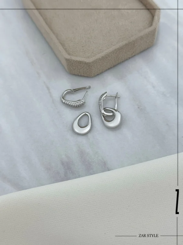 گوشواره دو قطعه اشکی نگینی و آینه‌ای