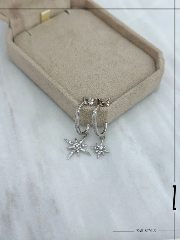 گوشواره دو قطعه آویز ستاره شمالی