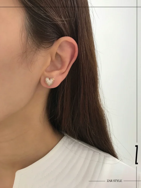 گوشواره تابه‌تا قلب فول نگین مروارید آویز