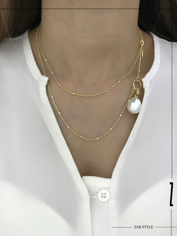 گردنبند رولباسی آویز مروارید باروک