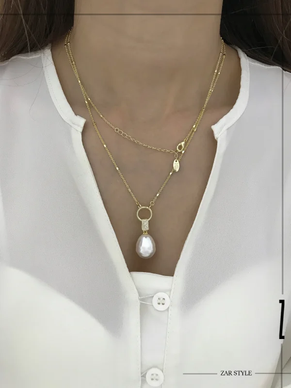گردنبند رولباسی آویز مروارید باروک