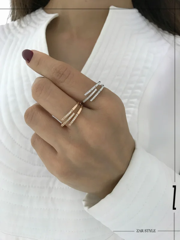 انگشتر سه خطی نگینی