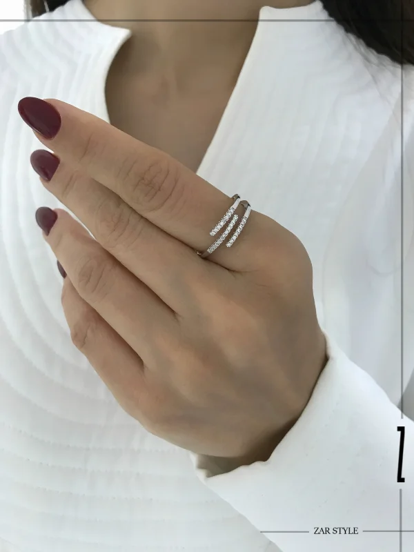 انگشتر سه خطی نگینی