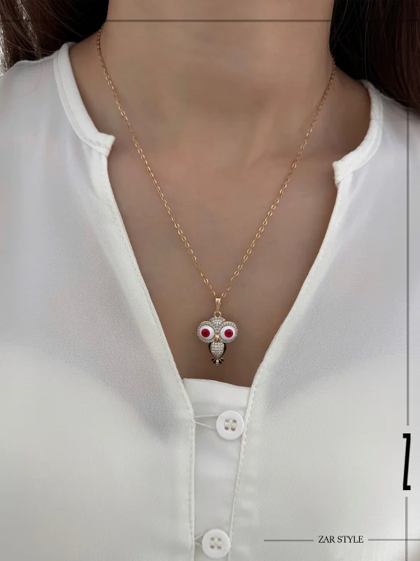 گردنبند آویز جغد میناکاری