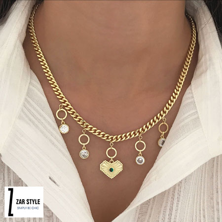 کارتیه آویزدار قلب زمردی گردنبند برای یه آزاد