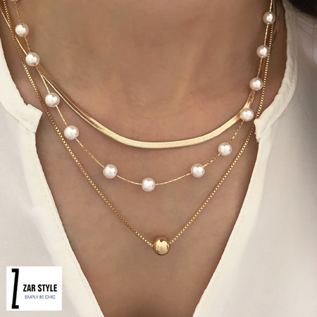 گردنبند مروارید زنجیر آینه&zwnj;ای