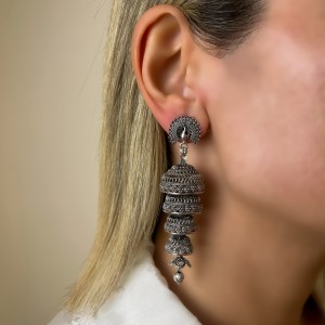 گوشواره طاووس نقره ای هندی