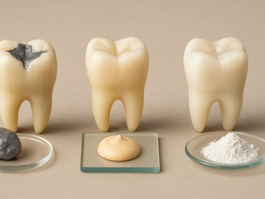 مقایسه علمی آمالگام، کامپوزیت و گلاس آینومر — کدام ماده برای چه شرایطی بهتر است؟