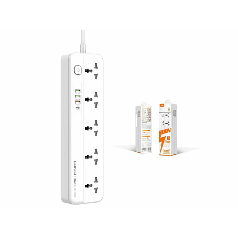 چند راهی برق ۵ سوکت، 3 یو اس بی و 1 تایپ سی الدنیو LDNIO SC5415 Power Strip With USB Port