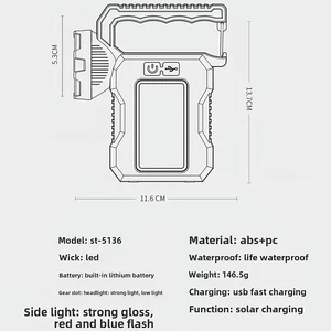چراغ قوه شارژی خورشیدی ضدآب اسمایلینگ شارک