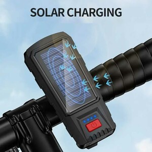 خرید چراغ جلوی دوچرخه خورشیدی با نور قوی و اسپیکر اسمایلینگ‌شارک