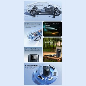 پمپ باد لاستیک خودرو، چراغ قوه و پاوربانک شارژی بیسوس