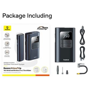 پمپ باد لاستیک خودرو، چراغ قوه و پاوربانک شارژی بیسوس VA1 BS-CG034