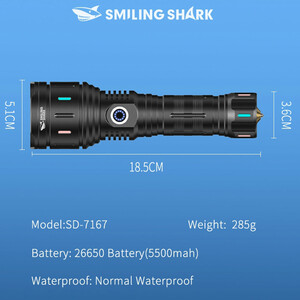 ابعاد چراغ قوه اسمایلین شارک