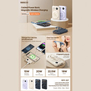 پاوربانک وایرلس ، تایپ سی و یو اس بی با کابل تایپ سی و لایتنینگ 10000 ریمکس