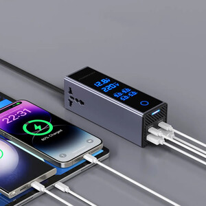 اینورتر و شارژر فندکی فست شارژ ماشین تایپ سی و یو اس بی 300 وات پاورولوژی