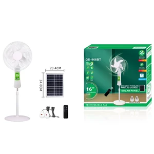 پنکه شارژی خورشیدی ایستاده مدل GD-966BT با دو لامپ LED