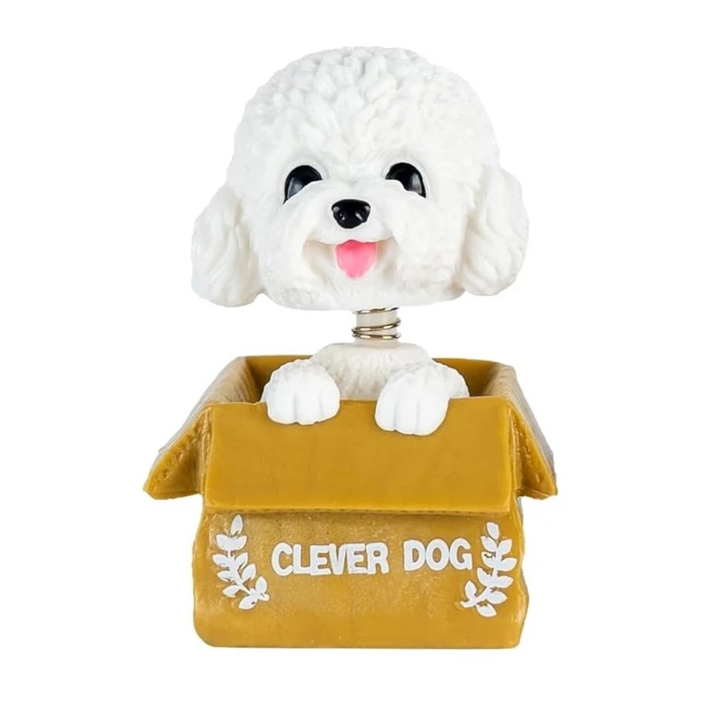 فیگور مدل سگ کله فنری طرح Clever Dog سفید ارتفاع 9 سانتی متر