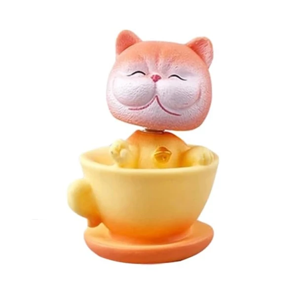 فیگور مدل گربه کله فنری طرح فنجانی نارنجی
