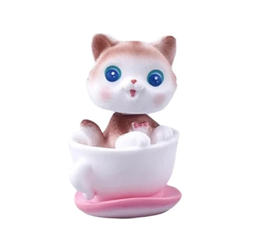 فیگور مدل گربه کله فنری طرح فنجانی صورتی