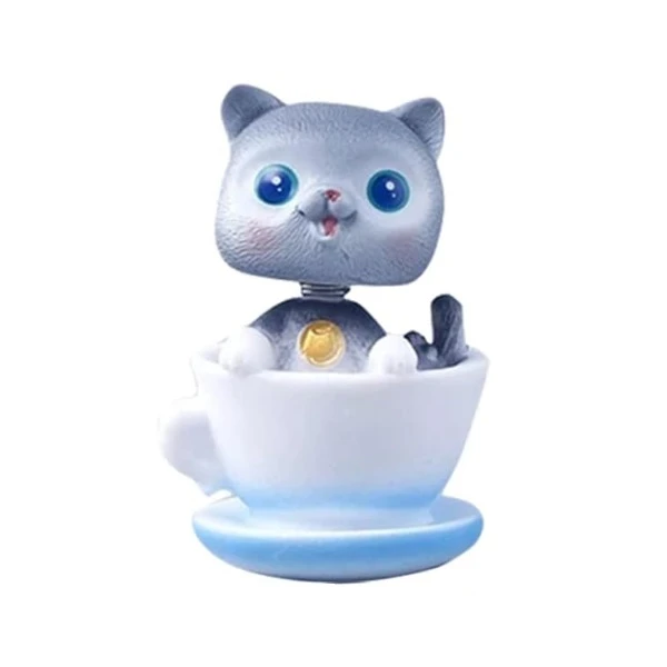 فیگور مدل گربه کله فنری طرح فنجانی آبی
