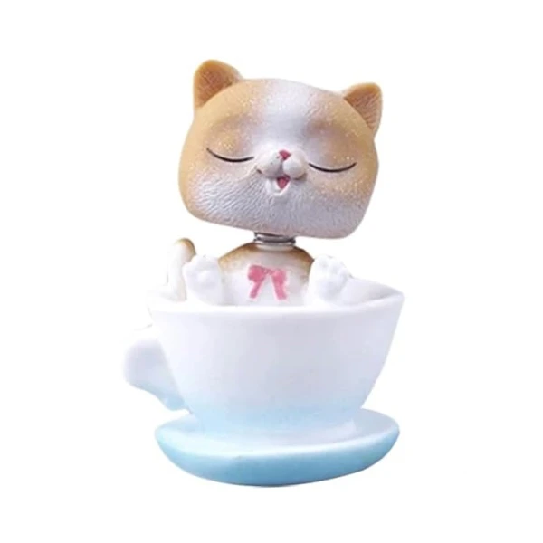 فیگور مدل گربه کله فنری طرح فنجانی سبز