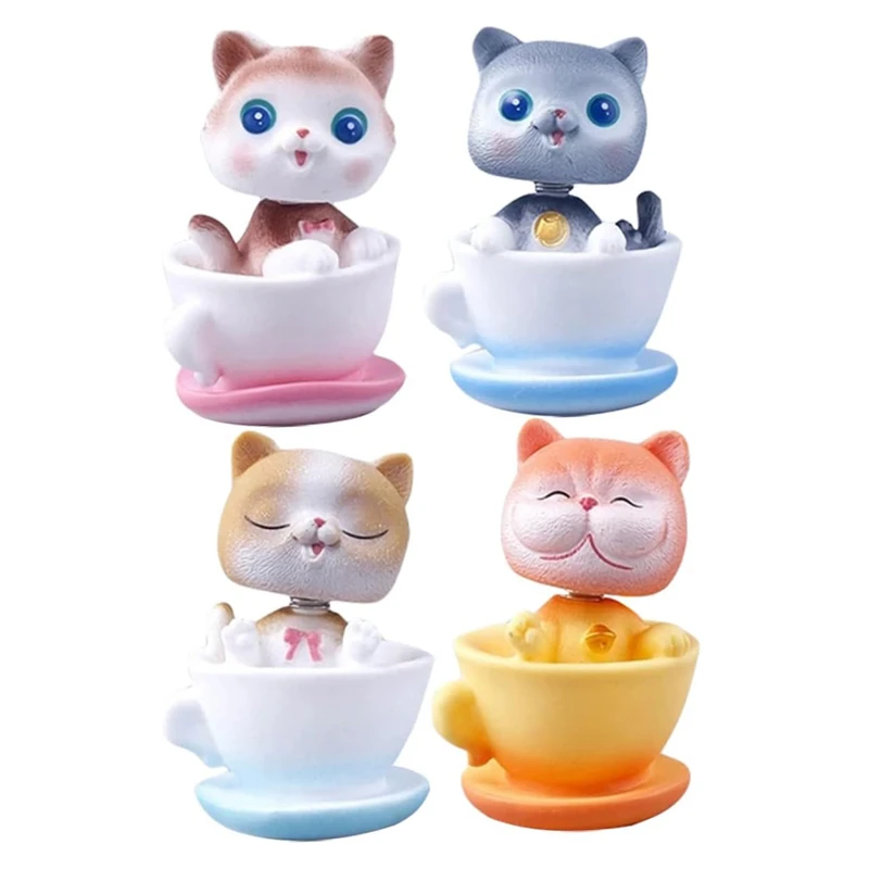 فیگور مدل گربه کله فنری طرح فنجانی 4 عددی