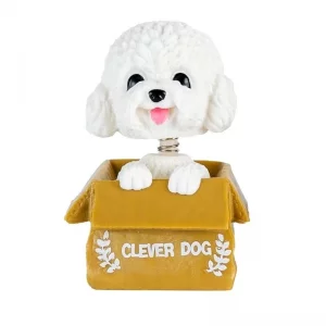 فیگور مدل سگ کله فنری طرح Clever Dog سفید ارتفاع 9 سانتی متر