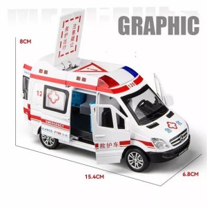 ماشین فلزی آمبولانس پنج دربازشو با برانکارد 1/32 چراغدار و موزیکال
