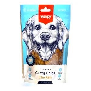 نمای جلوی تشویقی سگ Wanpy Crunchy Curvy Chips مرغ وزن ۶۰ گرم