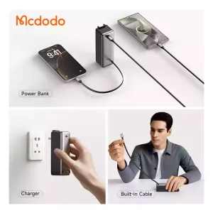 پاوربانک و آداپتور شارژ دیواری 30وات ظرفیت 10000 مک دودو مدل Mcdodo MC-3181 بهمراه کابل جمع شونده تایپ سی