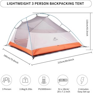 چادر 3 نفره نیچرهایک مدل Cloud Up Base 3-Person Ultralight کد CNK2450WS032