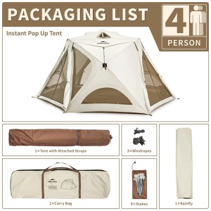 چادر اتوماتیک 3 نفره نیچرهایک مدل Cubby Instant Pop-up Camping Tent کد CNK2650WS020 به همراه کانوپی