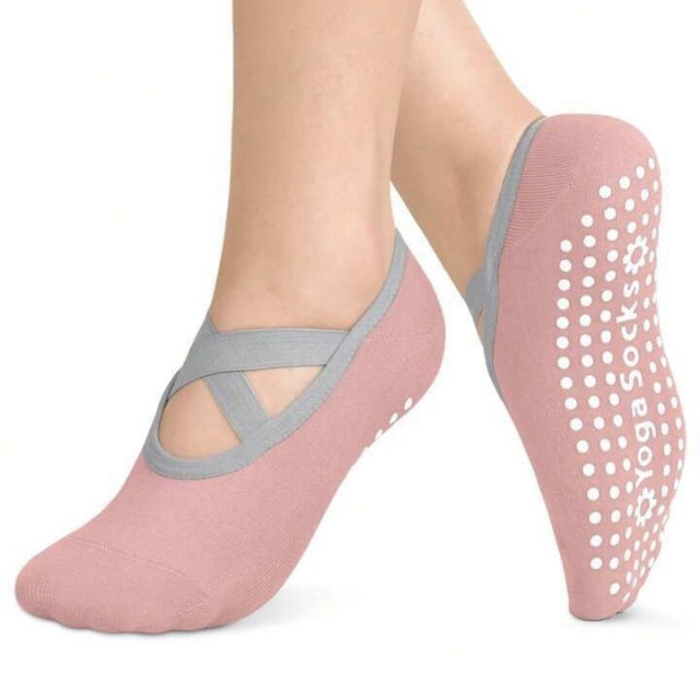 جوراب یوگا، پیلاتس بند طوسی ضربدری - Yoga, Pilates Socks