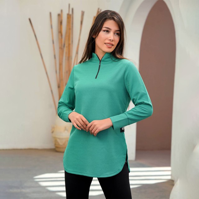 مانتو ورزشی زنانه نیم‌زیپ بیسکوئیتی