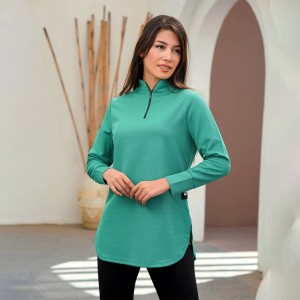 مانتو ورزشی زنانه نیم‌زیپ بیسکوئیتی